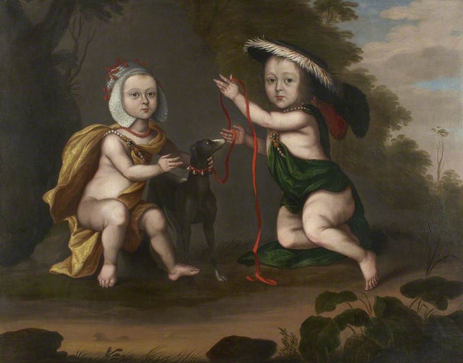 Wikioo.org - The Encyclopedia of Fine Arts - Painting, Artwork by Charles D' Agar - Two Children in Arcadian Costume with a Dog