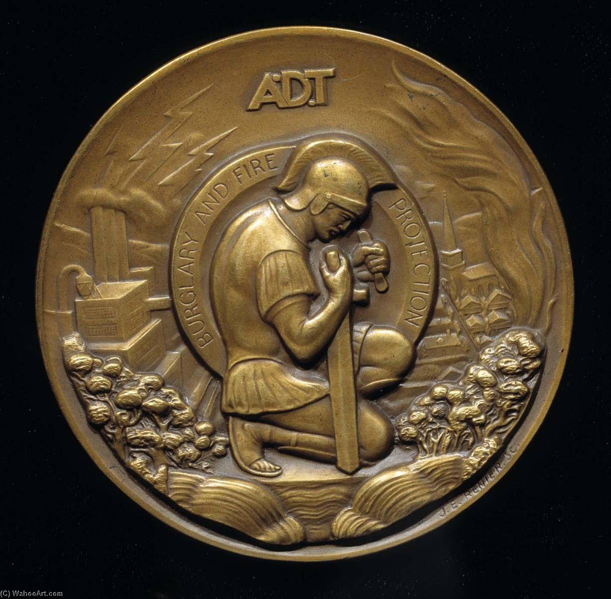 Wikioo.org - The Encyclopedia of Fine Arts - Painting, Artwork by Joseph Emile Renier - A.D.T. Burglary and Fire Protection Medal (design for obverse)