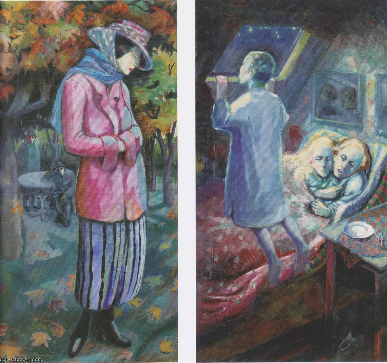 Wikioo.org - The Encyclopedia of Fine Arts - Painting, Artwork by Aksel Waldemar Johannessen - Mother and Children (diptych)