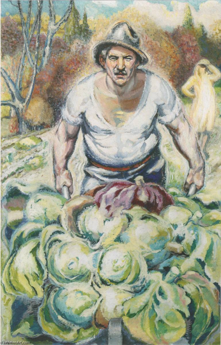 Wikioo.org - The Encyclopedia of Fine Arts - Painting, Artwork by Aksel Waldemar Johannessen - Peasant with Cabbages