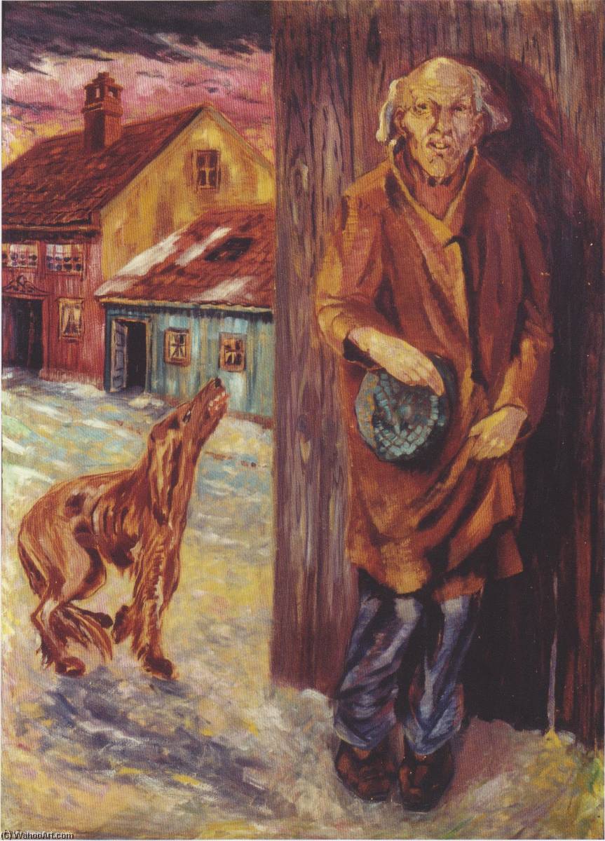 Wikioo.org – L'Encyclopédie des Beaux Arts - Peinture, Oeuvre de Aksel Waldemar Johannessen - Le Vagabond et  au  chien