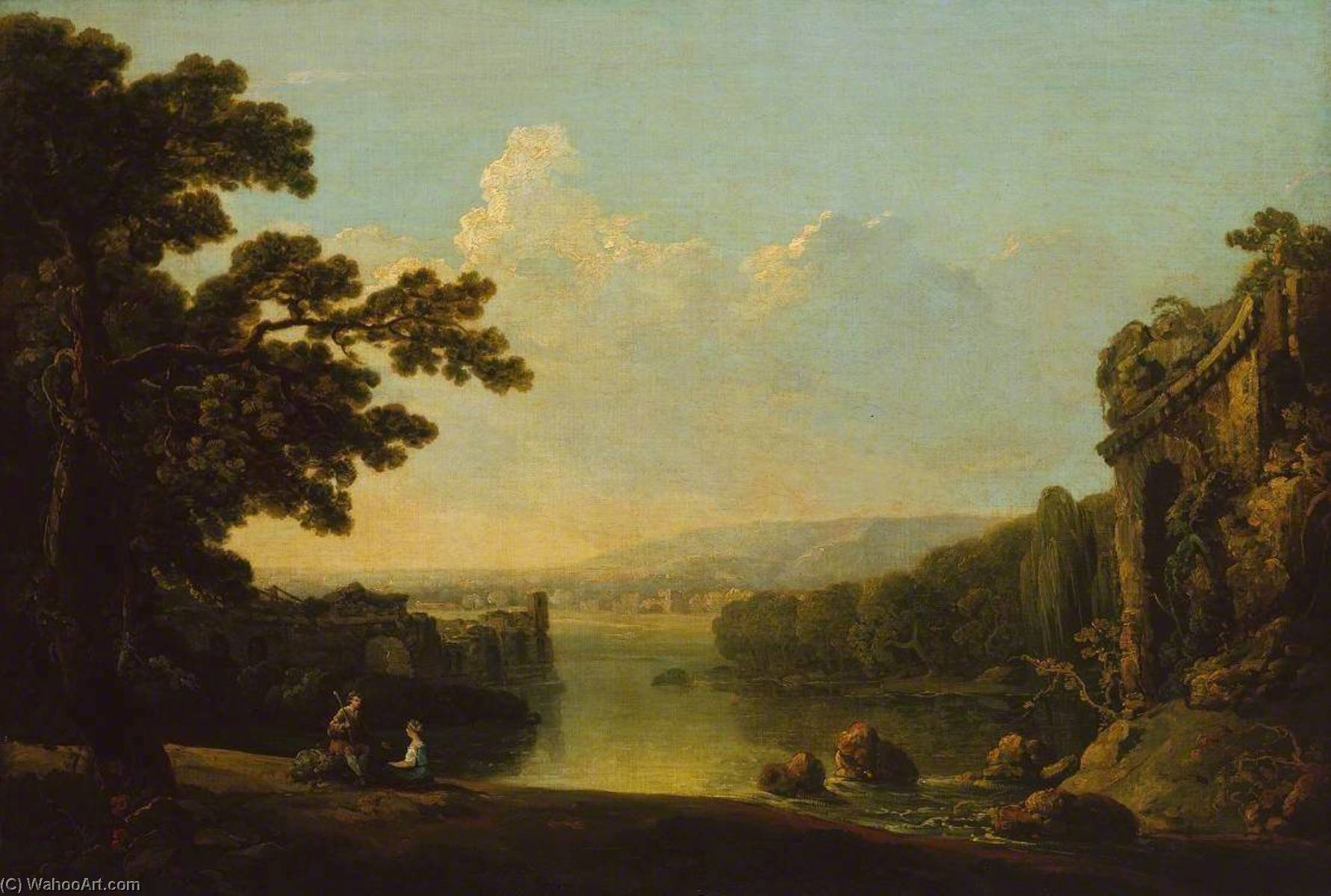 Wikioo.org - The Encyclopedia of Fine Arts - Painting, Artwork by Nicholas Thomas Dall - River Scene with Ruins