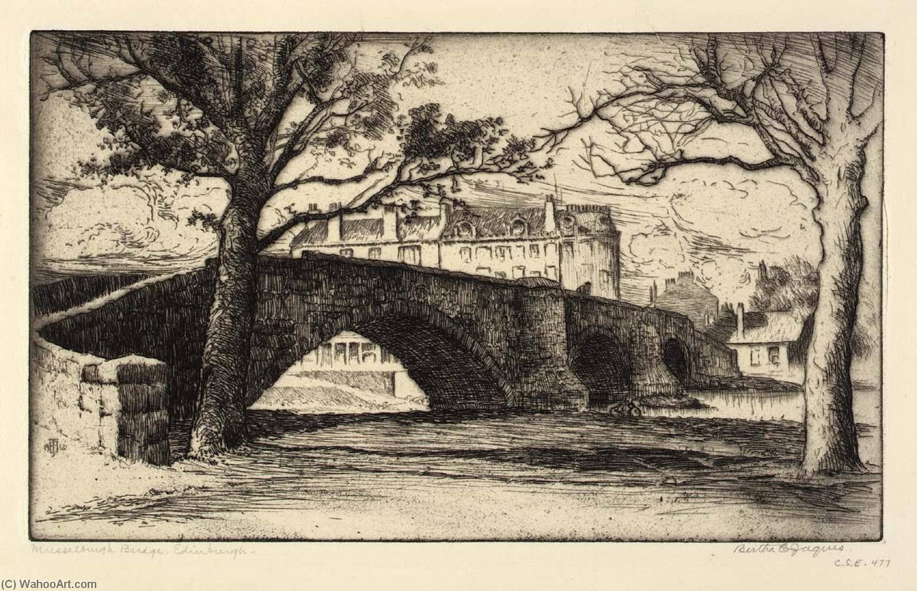 WikiOO.org - Encyclopedia of Fine Arts - Maľba, Artwork Bertha Evelyn Jaques - Musselburgh Bridge, Edinburgh