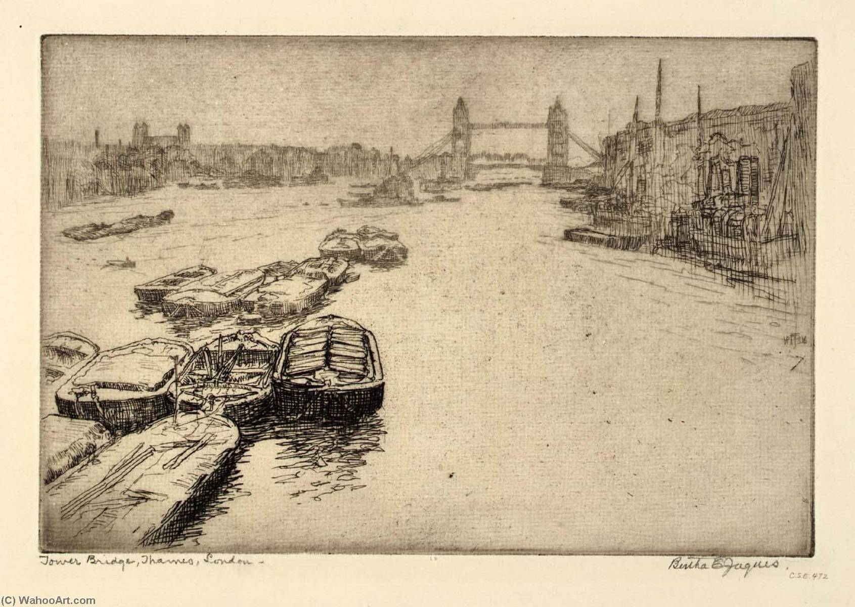 Wikioo.org - The Encyclopedia of Fine Arts - Painting, Artwork by Bertha Evelyn Jaques - Tower Bridge, Thames, London
