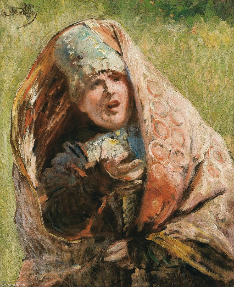 Wikioo.org - The Encyclopedia of Fine Arts - Painting, Artwork by Konstantin Yegorovich Makovsky - Portrait of a Peasant Woman Study for Minin appealing to people of Nizhnii Novgorod (1894 1896)