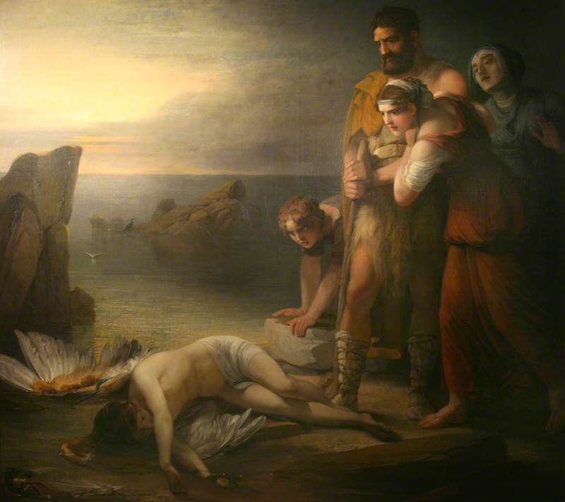 Wikioo.org - The Encyclopedia of Fine Arts - Painting, Artwork by Henry Thomson - Icarus after His Fall, Found on the Sea Shore