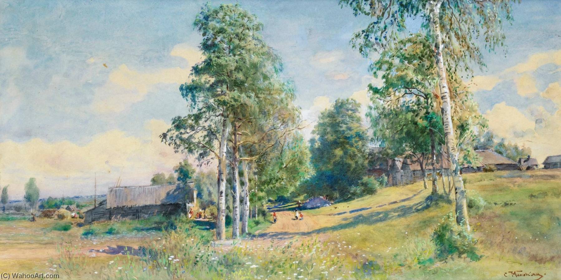 WikiOO.org - Encyclopedia of Fine Arts - Lukisan, Artwork Konstantin Yegorovich Makovsky - Russian Village in Spring