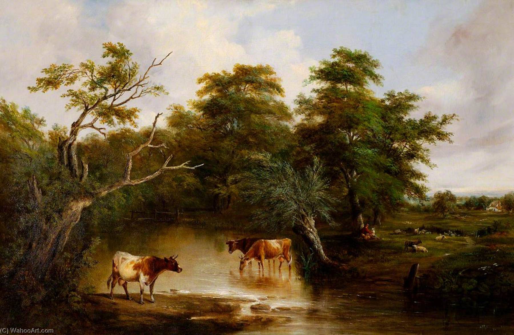 Wikioo.org - The Encyclopedia of Fine Arts - Painting, Artwork by Robert Burrows - Cattle Watering