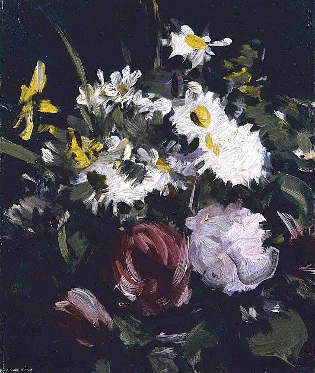 Wikioo.org - The Encyclopedia of Fine Arts - Painting, Artwork by Samuel John Peploe - Flowers against a Dark Background
