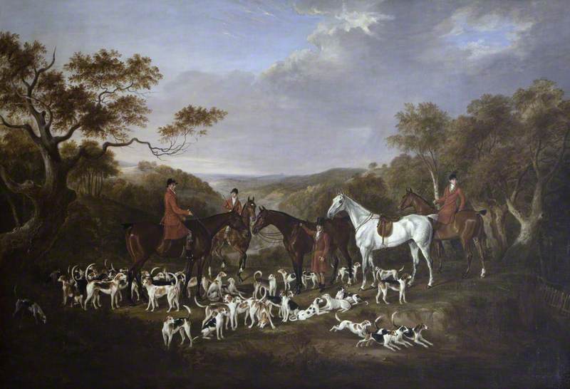 Wikioo.org - The Encyclopedia of Fine Arts - Painting, Artwork by William Webb - Lord Anson's Hunt at a Meet in Wooded Country