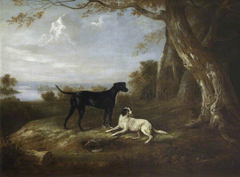 WikiOO.org – 美術百科全書 - 繪畫，作品 William Webb -  两 猎犬  和  一个  死  野鸡