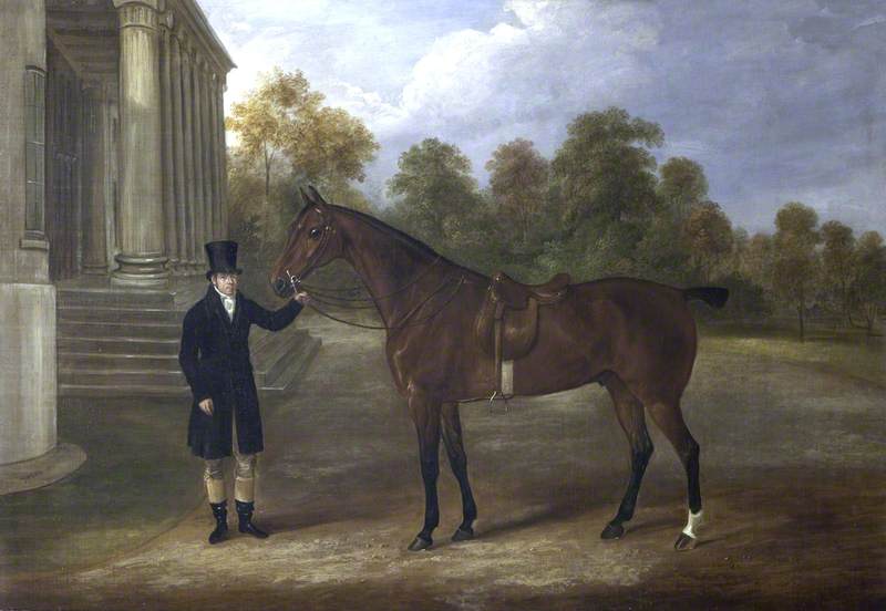 Wikioo.org - The Encyclopedia of Fine Arts - Painting, Artwork by William Webb - A Groom and a Bay Hunter Outside Shugborough