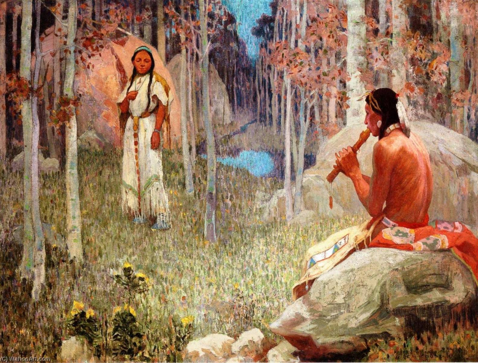 WikiOO.org - Encyclopedia of Fine Arts - Lukisan, Artwork Eanger Irving Couse - The Love Call