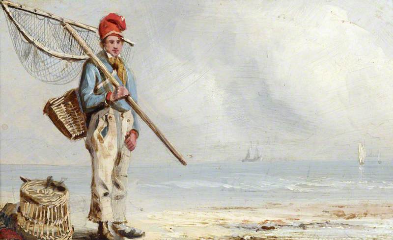 Wikioo.org - The Encyclopedia of Fine Arts - Painting, Artwork by Joseph Stannard - A Fisherboy with Lobster Pots by the Sea