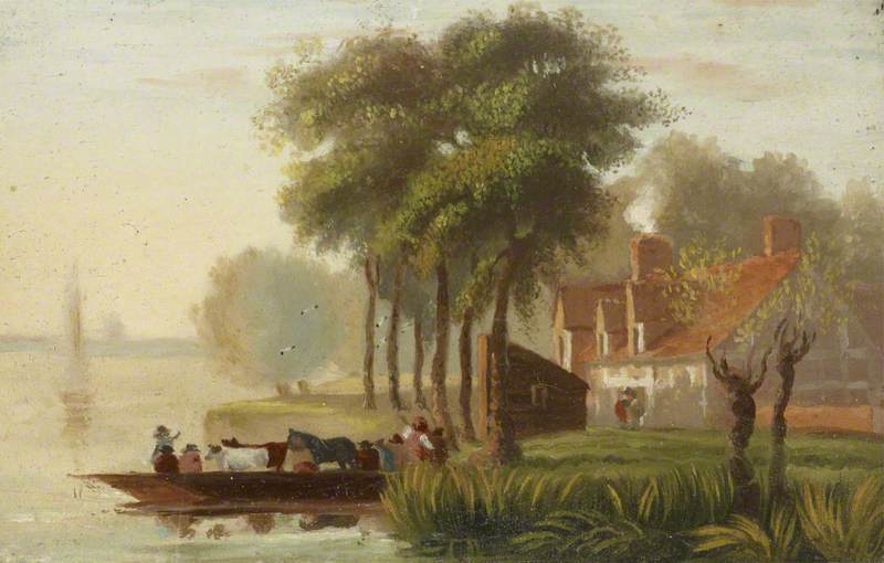 Wikioo.org - The Encyclopedia of Fine Arts - Painting, Artwork by Joseph Stannard - A Ferry Boat with Cattle