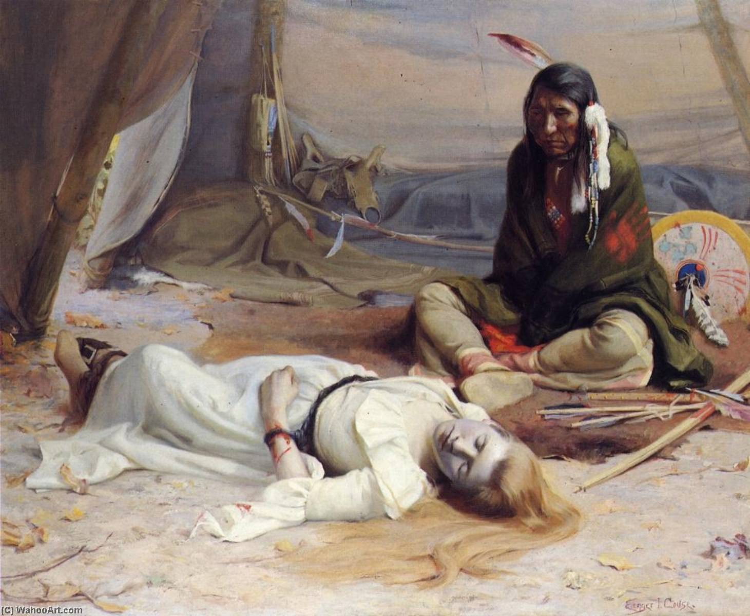 Wikioo.org - The Encyclopedia of Fine Arts - Painting, Artwork by Eanger Irving Couse - The Captive