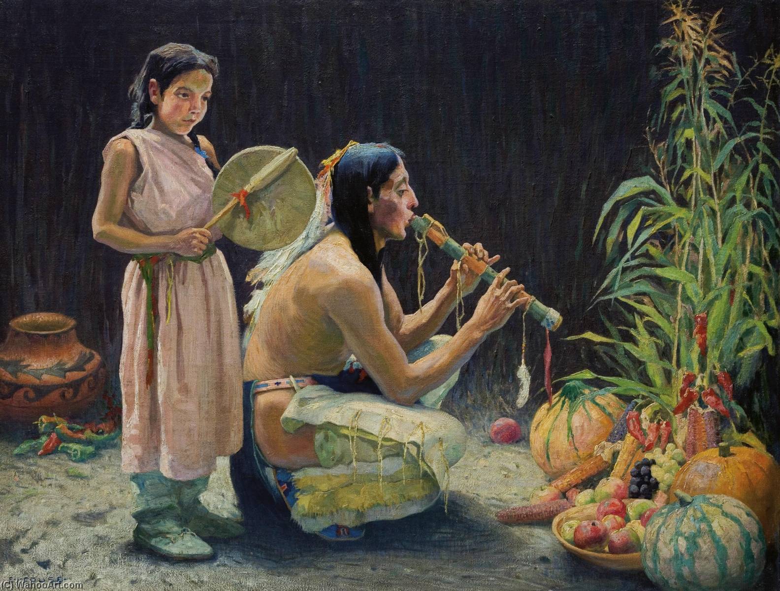 Wikioo.org - The Encyclopedia of Fine Arts - Painting, Artwork by Eanger Irving Couse - The Harvest Song