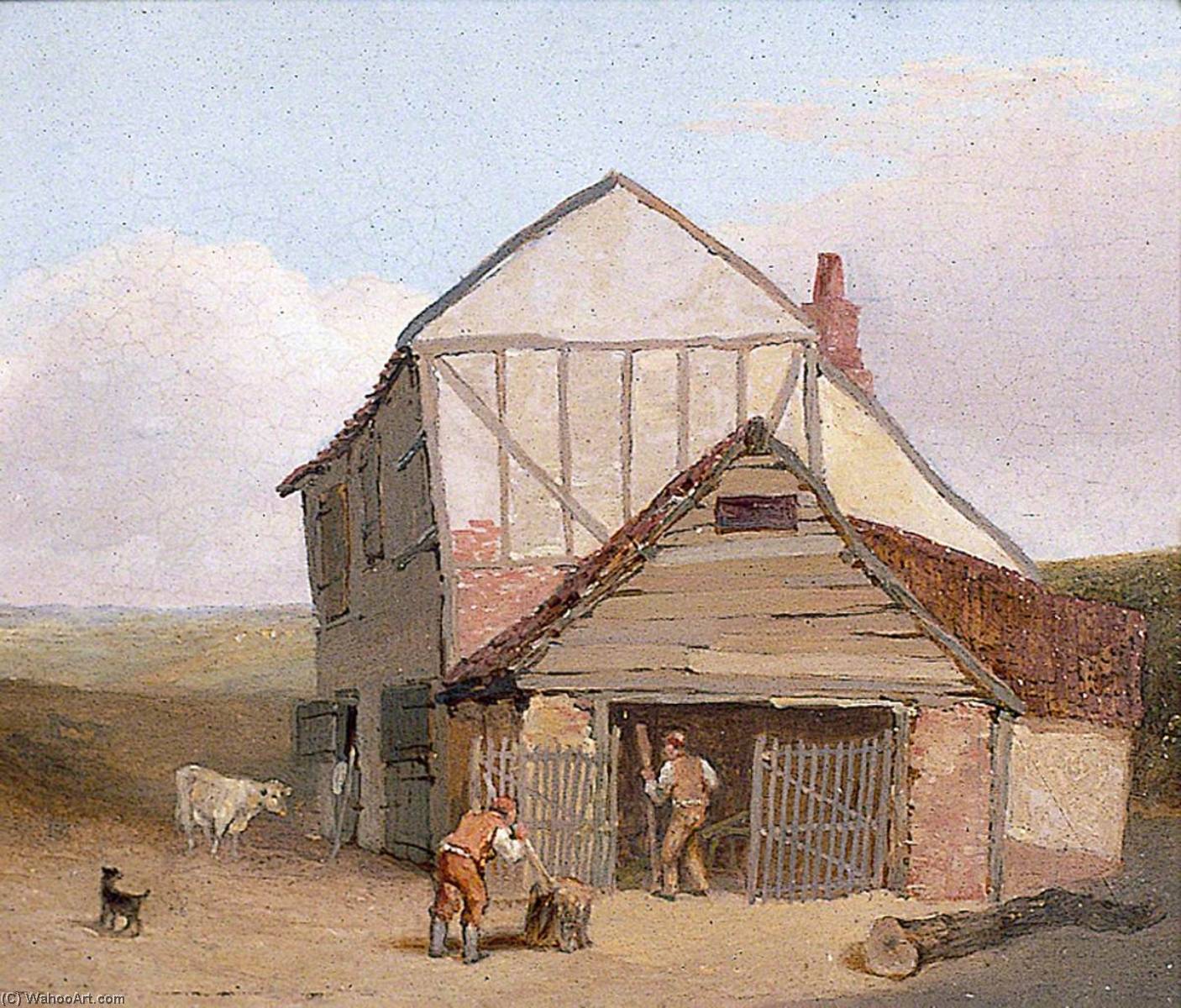 Wikioo.org - The Encyclopedia of Fine Arts - Painting, Artwork by Henry Ninham - Near Mousehold, Norwich (Sheds behind Cavalry Barracks)