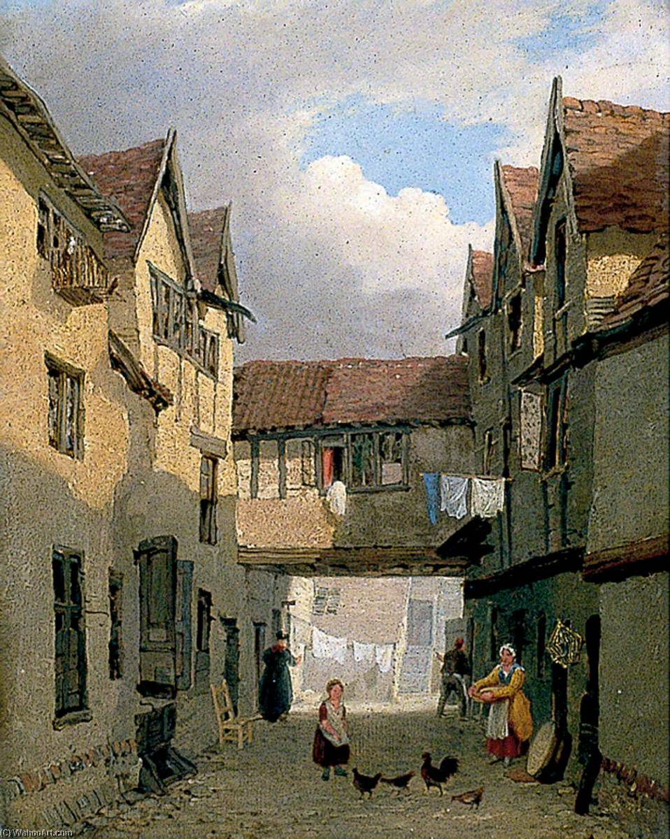 Wikioo.org - The Encyclopedia of Fine Arts - Painting, Artwork by Henry Ninham - Old Houses near St Benedict's Church, Norwich
