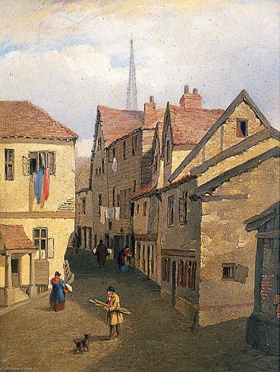 Wikioo.org - The Encyclopedia of Fine Arts - Painting, Artwork by Henry Ninham - Old Houses, Elm Hill, Norwich