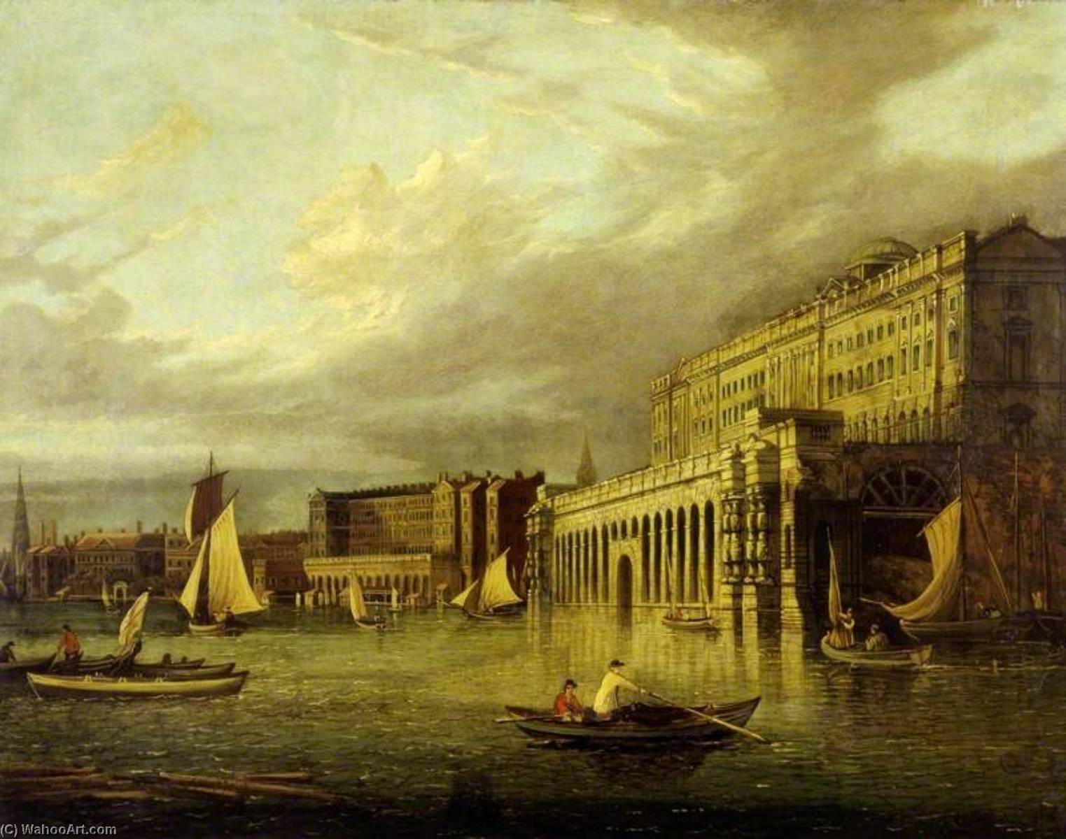 Wikioo.org - The Encyclopedia of Fine Arts - Painting, Artwork by John Dean Paul - Somerset House and the Adelphi from the River, London