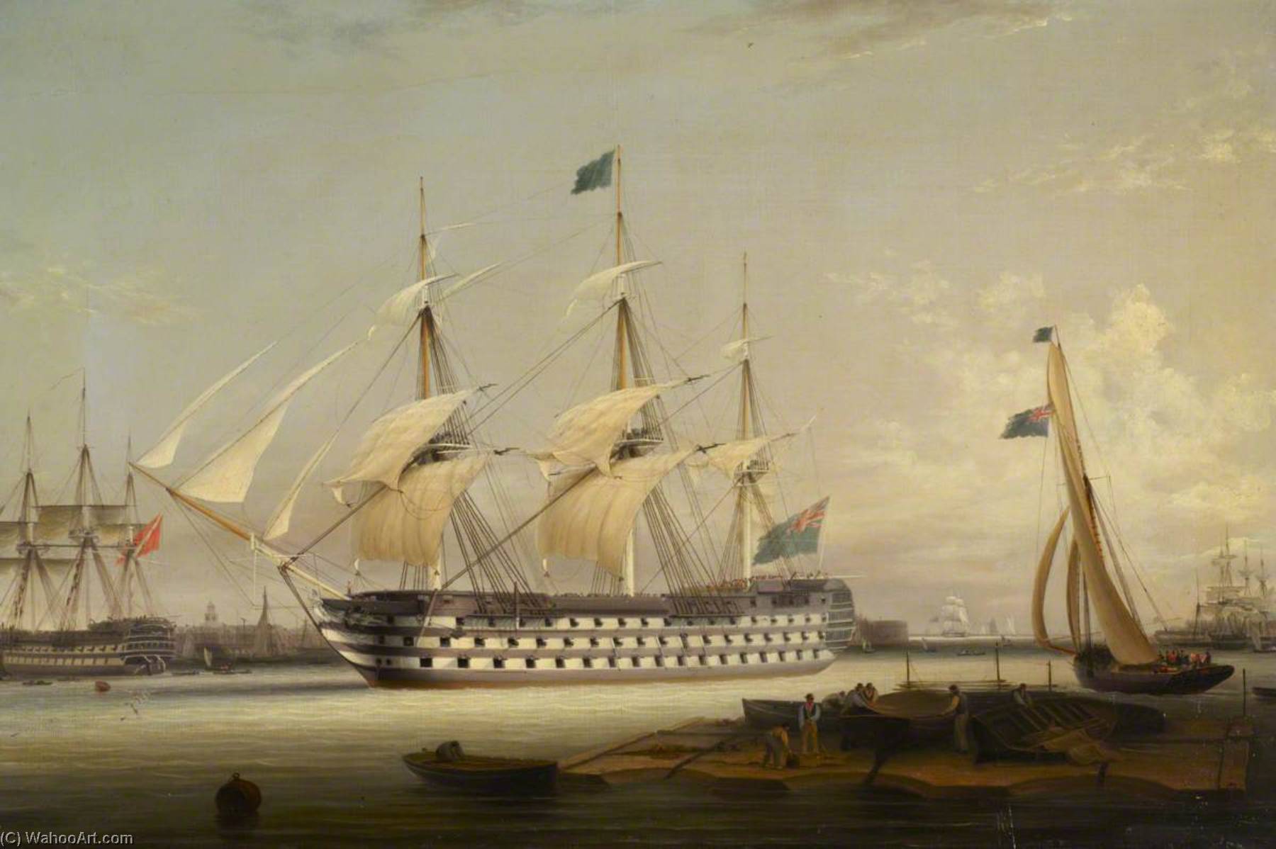 Wikioo.org - The Encyclopedia of Fine Arts - Painting, Artwork by Robert Strickland Thomas - HMS 'Britannia' Entering Portsmouth Harbour