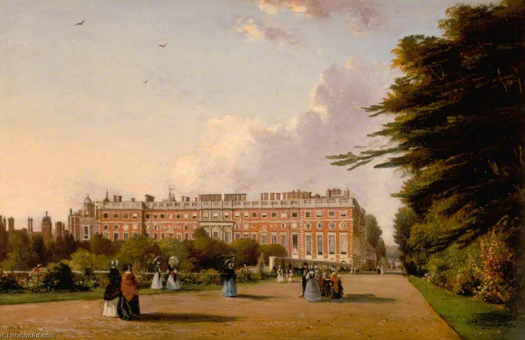 Wikioo.org - The Encyclopedia of Fine Arts - Painting, Artwork by George Hilditch - View of the South Front of Hampton Court Palace from the Broad Walk