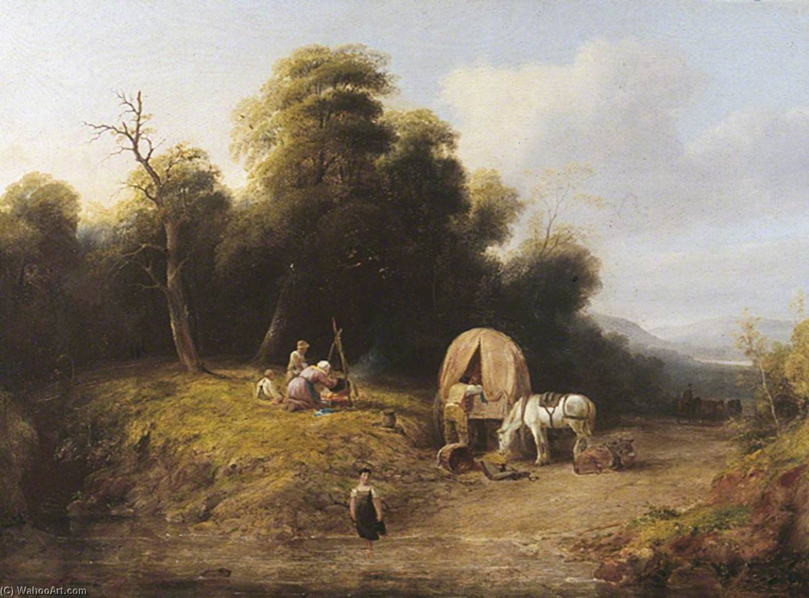 Wikioo.org - The Encyclopedia of Fine Arts - Painting, Artwork by John N Rhodes - A Gypsy Encampment