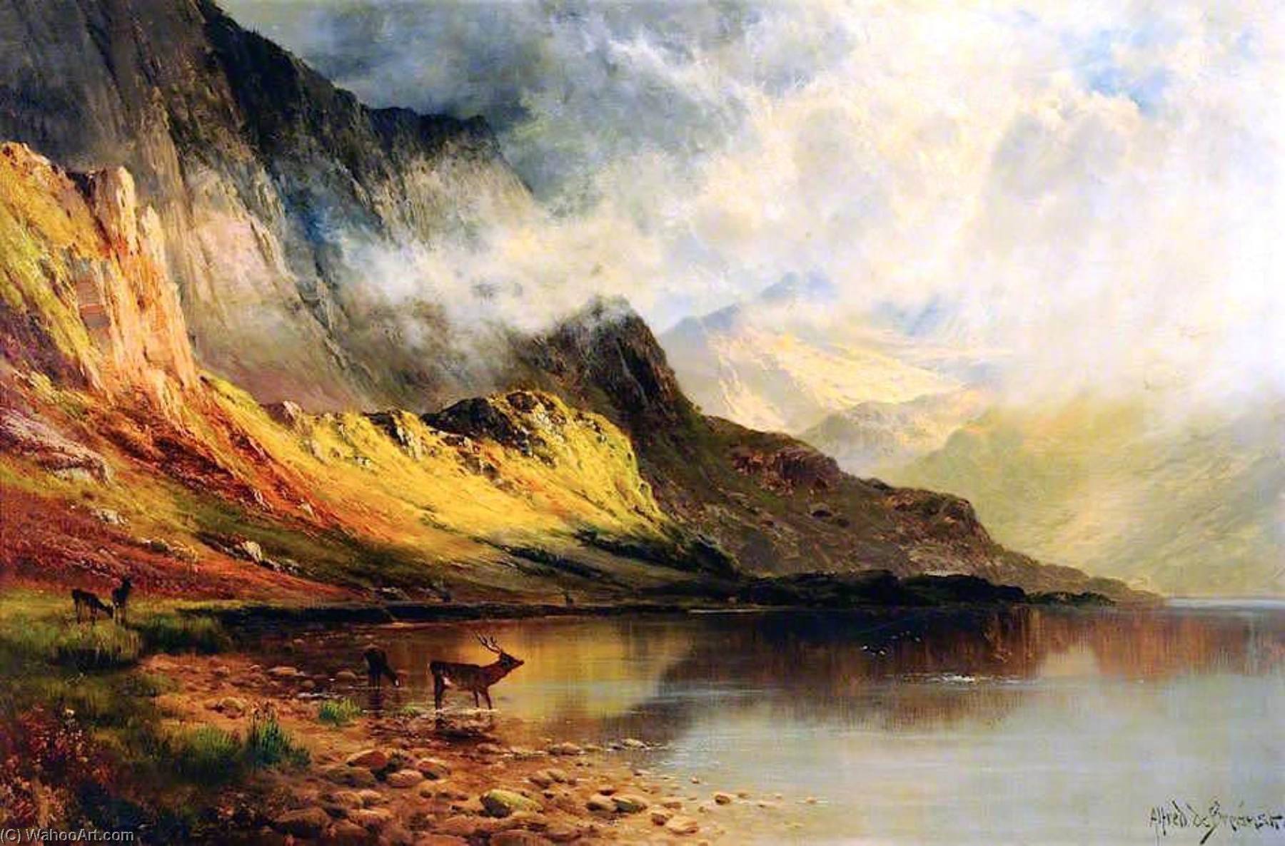 Wikioo.org - The Encyclopedia of Fine Arts - Painting, Artwork by Alfred De Breanski Senior - A Glint of Sunshine, Glen Ogle