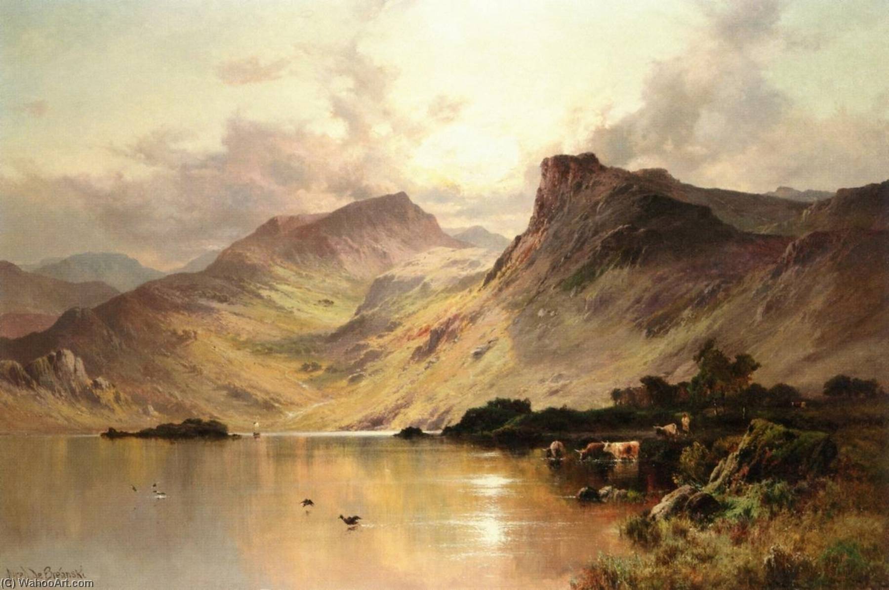 Wikioo.org - The Encyclopedia of Fine Arts - Painting, Artwork by Alfred De Breanski Senior - A Highland Loch