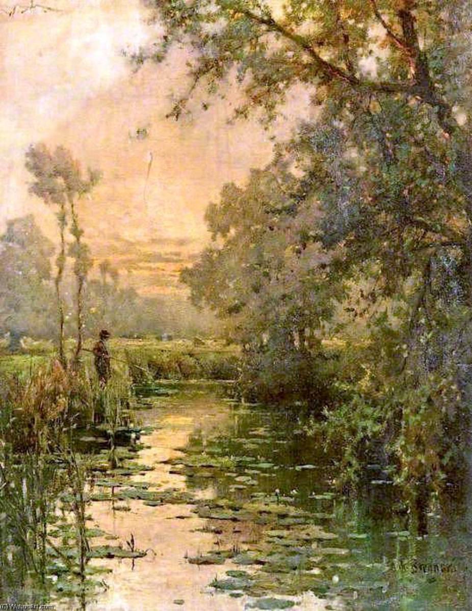 Wikioo.org - The Encyclopedia of Fine Arts - Painting, Artwork by Alfred De Breanski Senior - Fishing in a Stream