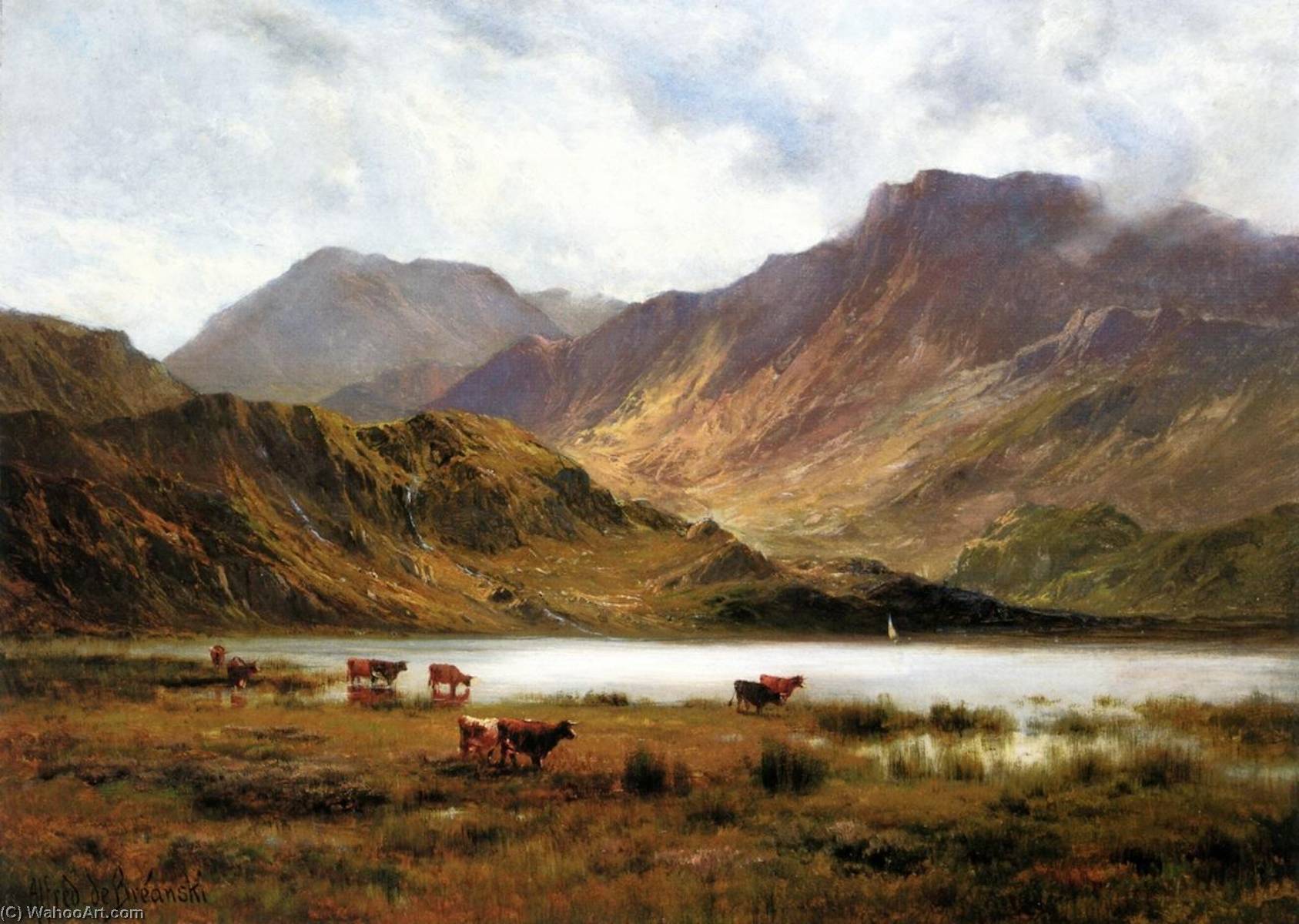 Wikioo.org - The Encyclopedia of Fine Arts - Painting, Artwork by Alfred De Breanski Senior - The Glyders from Llyn Ogwen