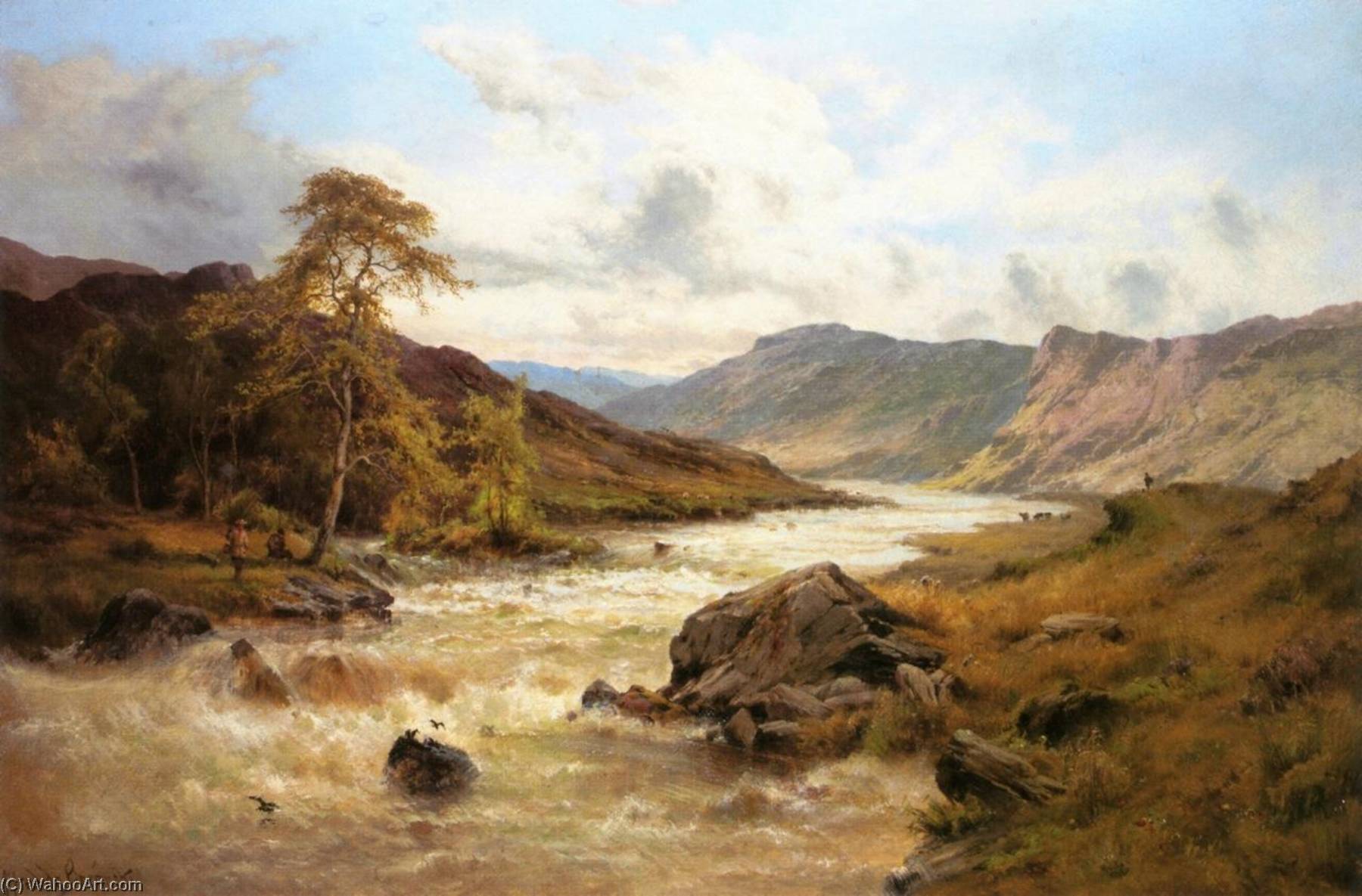 Wikioo.org - The Encyclopedia of Fine Arts - Painting, Artwork by Alfred De Breanski Senior - Fishing at Capel Curig, North Wales
