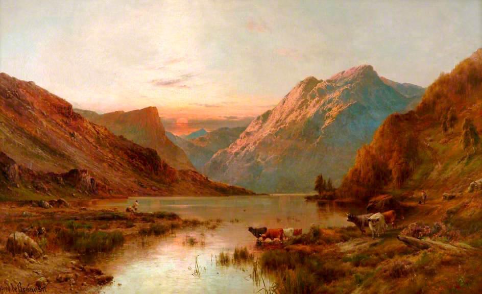 Wikioo.org - The Encyclopedia of Fine Arts - Painting, Artwork by Alfred De Breanski Senior - Golden Sunset, Loch Lubnaig