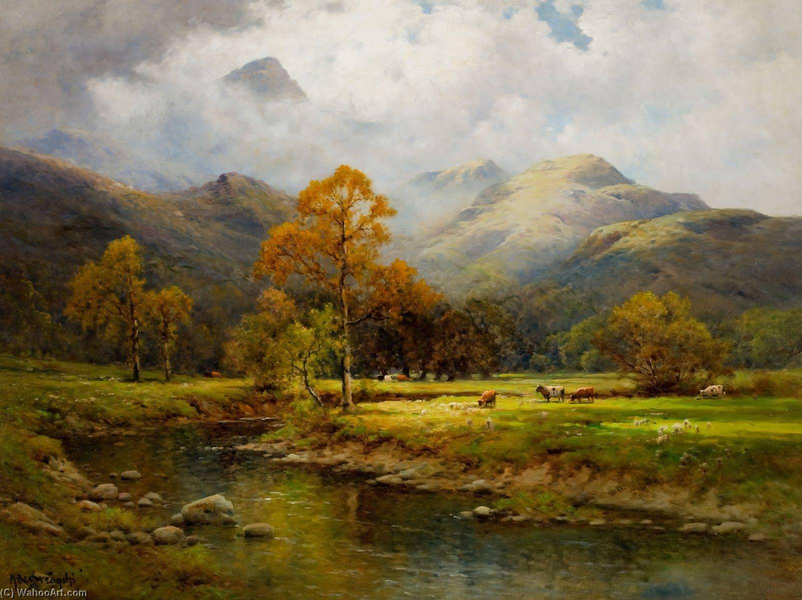 Wikioo.org - The Encyclopedia of Fine Arts - Painting, Artwork by Alfred De Breanski Senior - The English Lakes, Autumn in Easedale