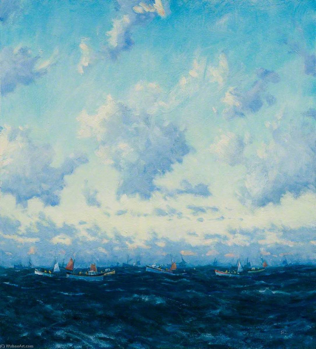 Wikioo.org - The Encyclopedia of Fine Arts - Painting, Artwork by Robert Jones - Mackerel Fleet, First Light