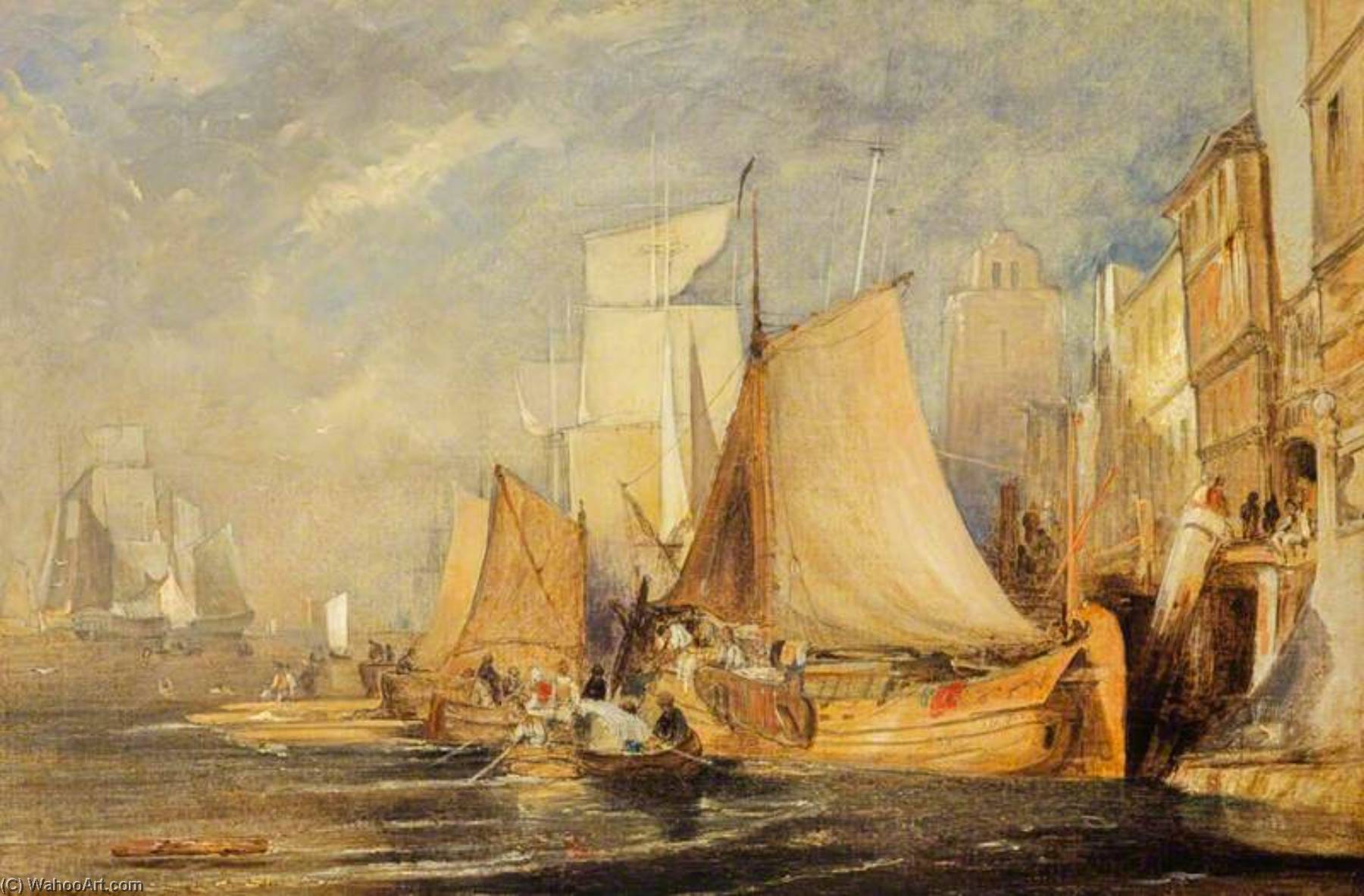 Wikioo.org - สารานุกรมวิจิตรศิลป์ - จิตรกรรม John Wilson Ewbank - A Harbour Scene with Shipping