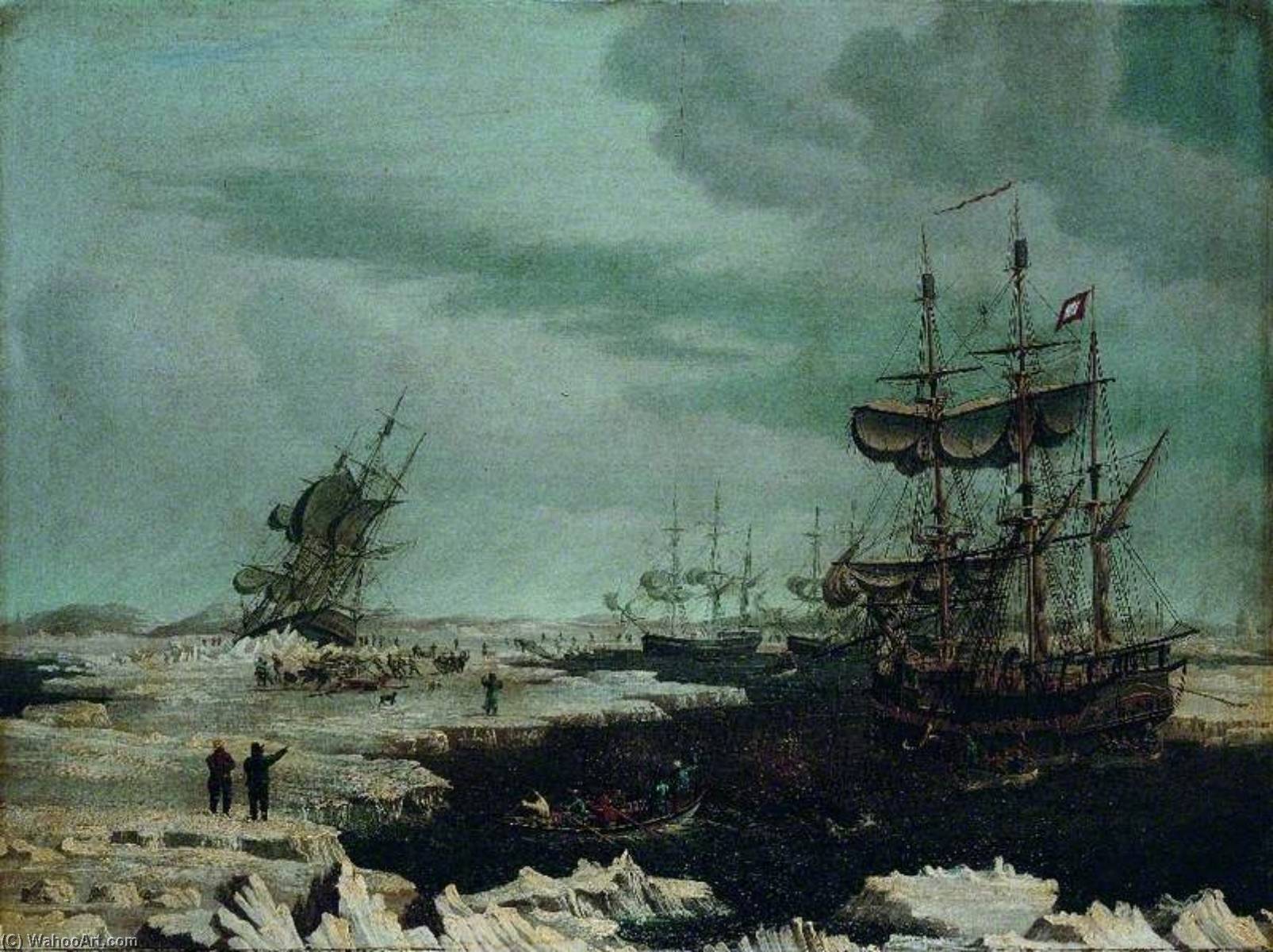 Wikioo.org - The Encyclopedia of Fine Arts - Painting, Artwork by Thomas Binks - Hull Whalers in the Arctic