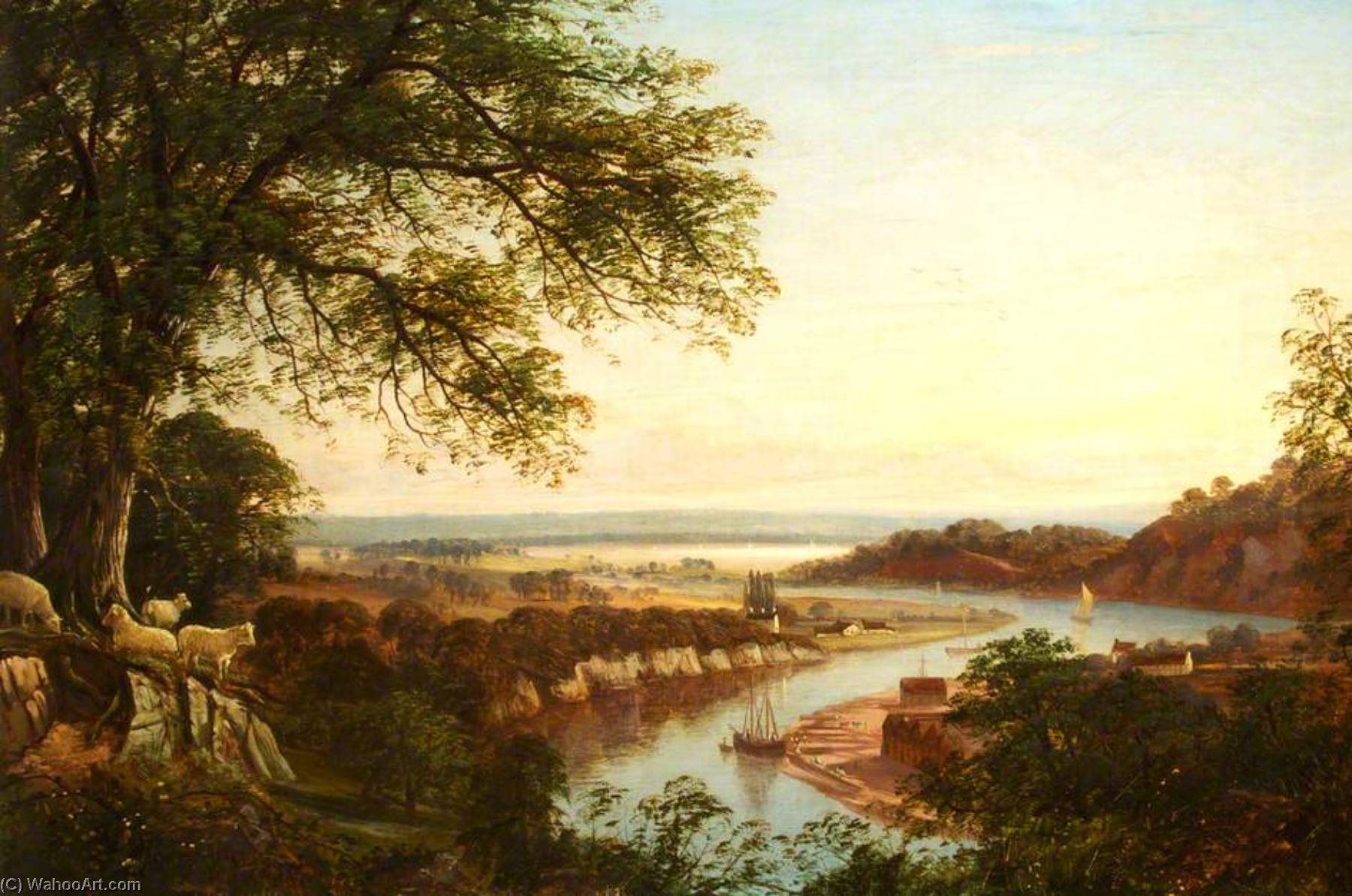 Wikioo.org - The Encyclopedia of Fine Arts - Painting, Artwork by John Joseph Hughes - Junction of the Wye and the Severn