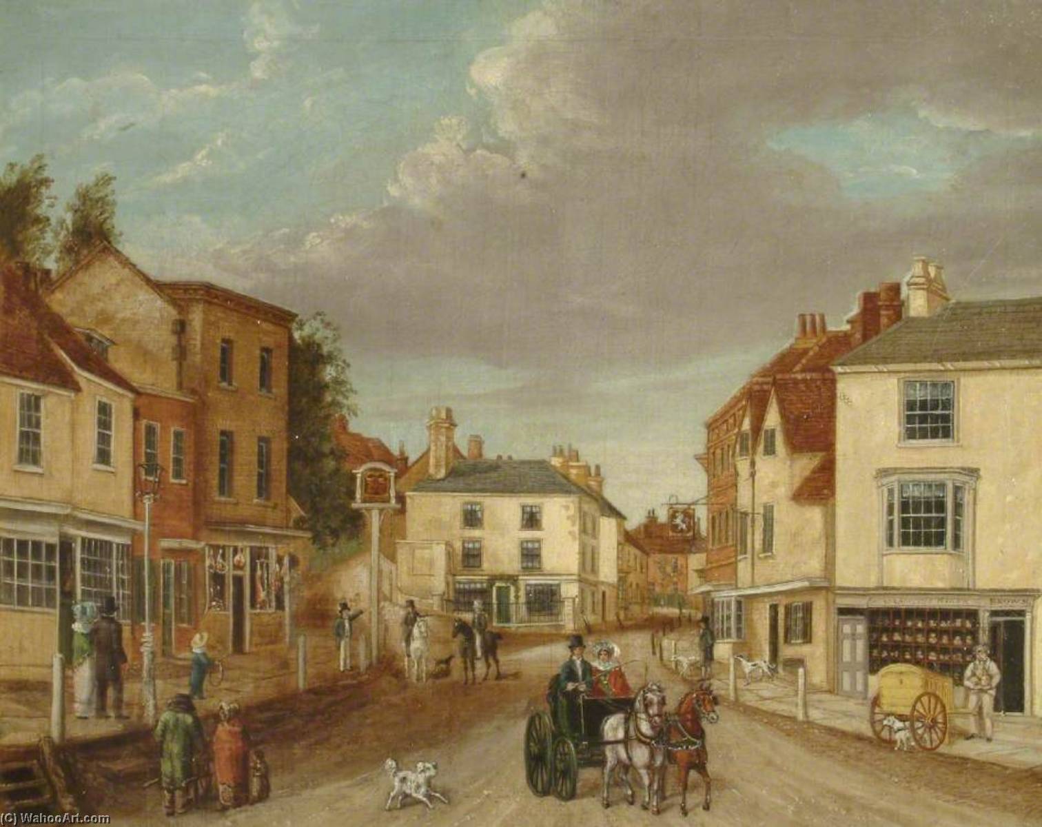 Wikioo.org - The Encyclopedia of Fine Arts - Painting, Artwork by John Beckett - South Street from Pump Corner, Dorking, Surrey