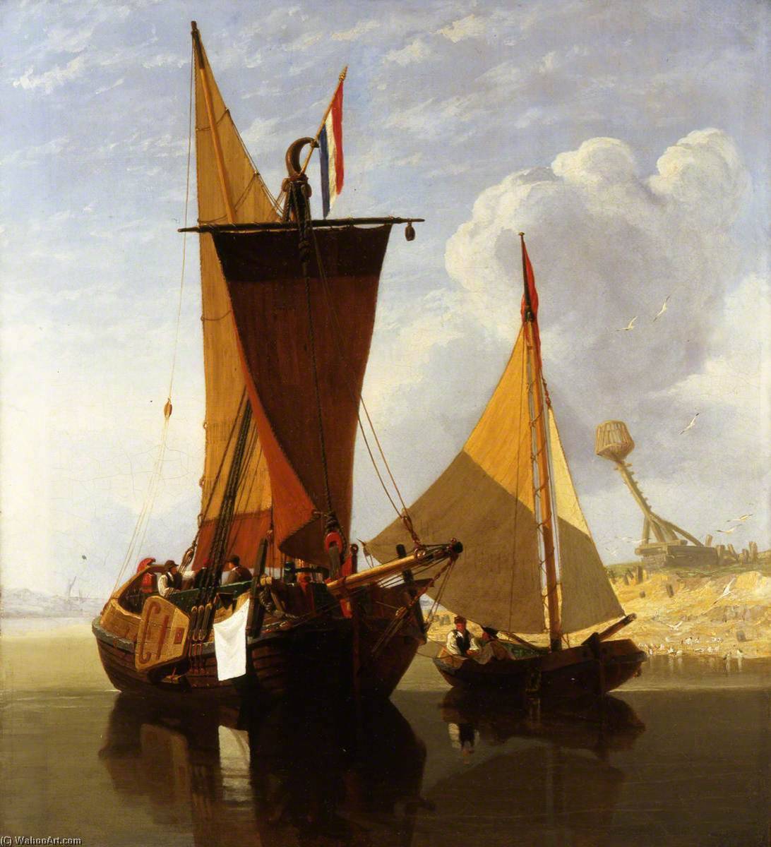 Wikioo.org - The Encyclopedia of Fine Arts - Painting, Artwork by Miles Edmund Cotman - Boats on the Medway, a Calm