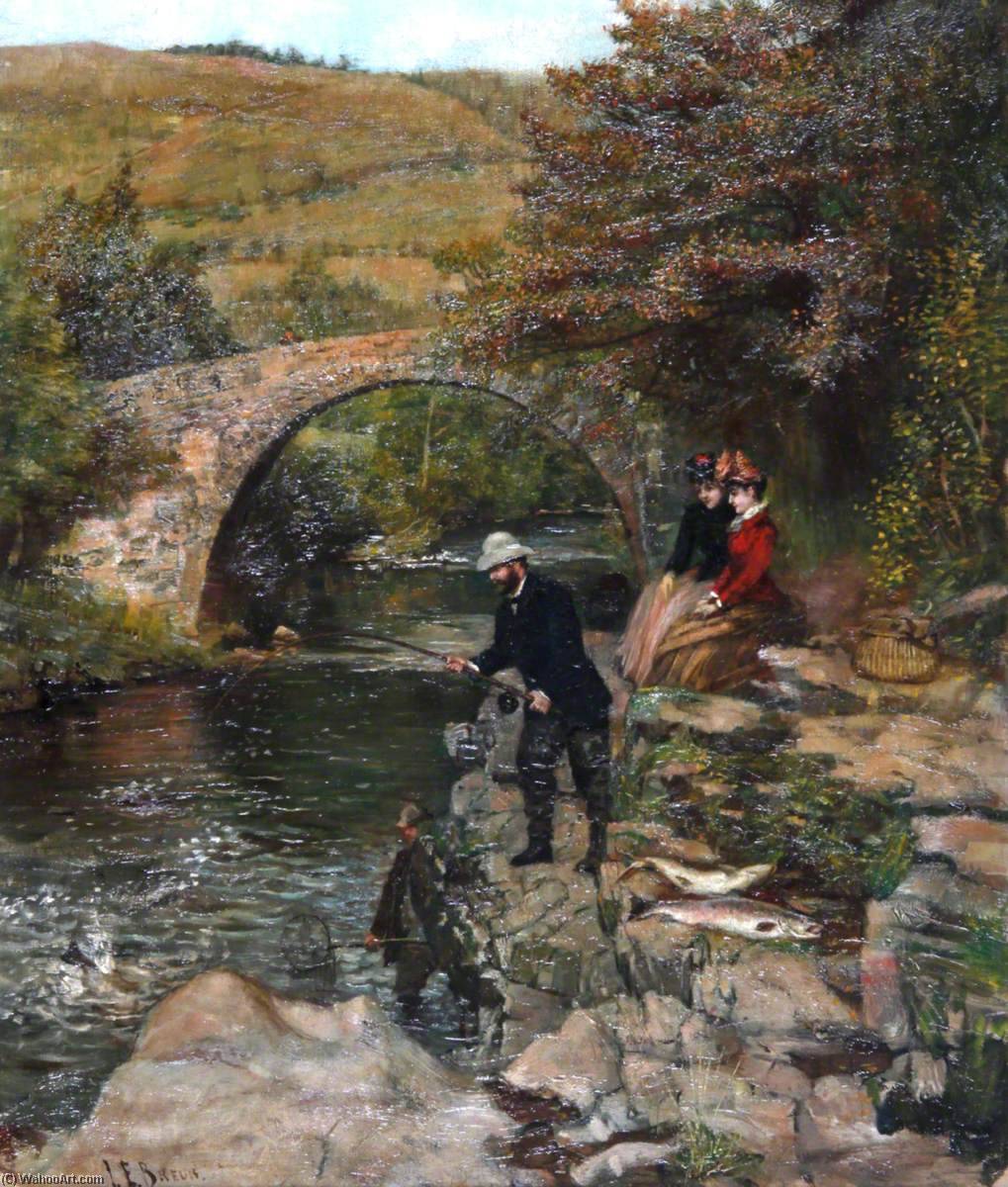 Wikioo.org - The Encyclopedia of Fine Arts - Painting, Artwork by John Ernest Breun - Madame Patti Watching Nicolini Landing a Salmon, Pont Pantysgallog