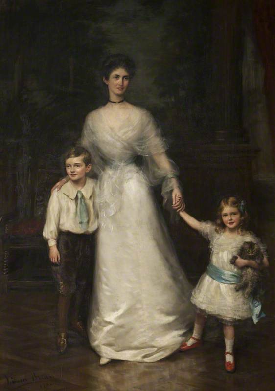 Wikioo.org - The Encyclopedia of Fine Arts - Painting, Artwork by John Ernest Breun - Elizabeth Louisa Penelope Theobald (d.1959), Countess of Stamford, and Her Two Children, Roger Grey (1896–1976), Later 10th Earl of Stamford, and Lady Jane Grey (1899–1991), Later Lady Jane Turnbull