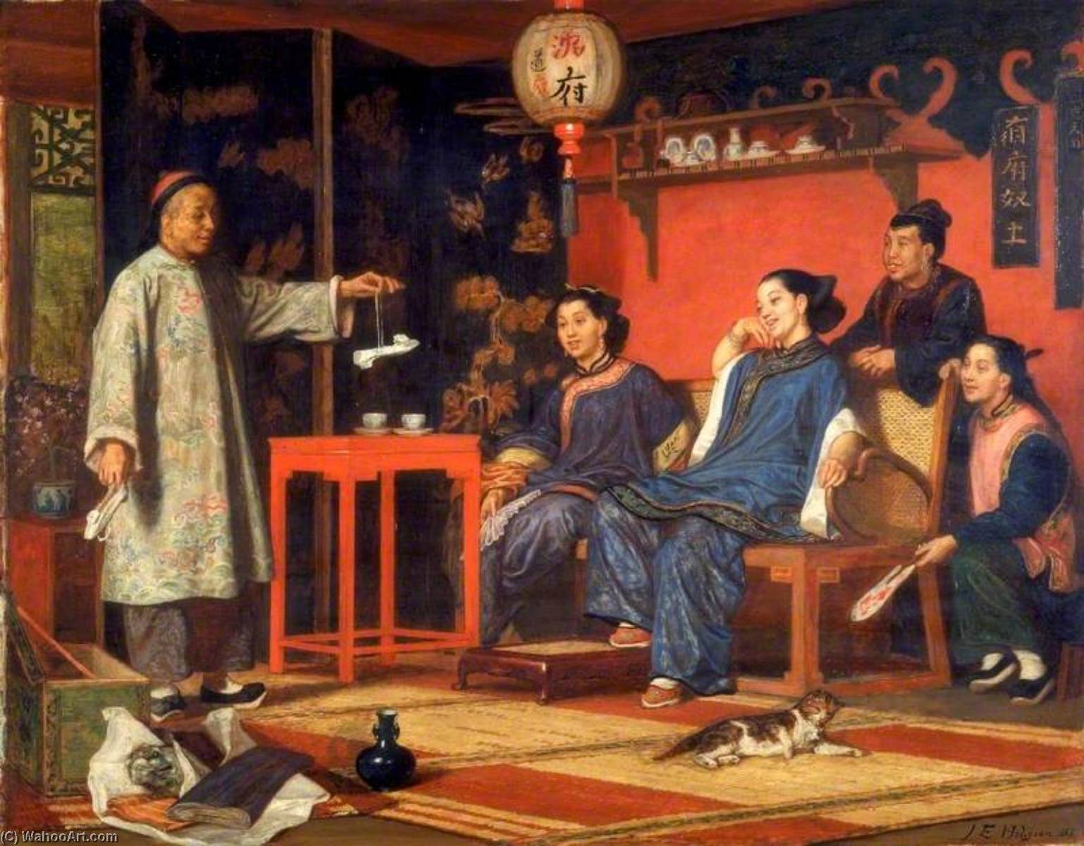 WikiOO.org - 백과 사전 - 회화, 삽화 John Evans Hodgson - Chinese Ladies Looking at European Curiosities