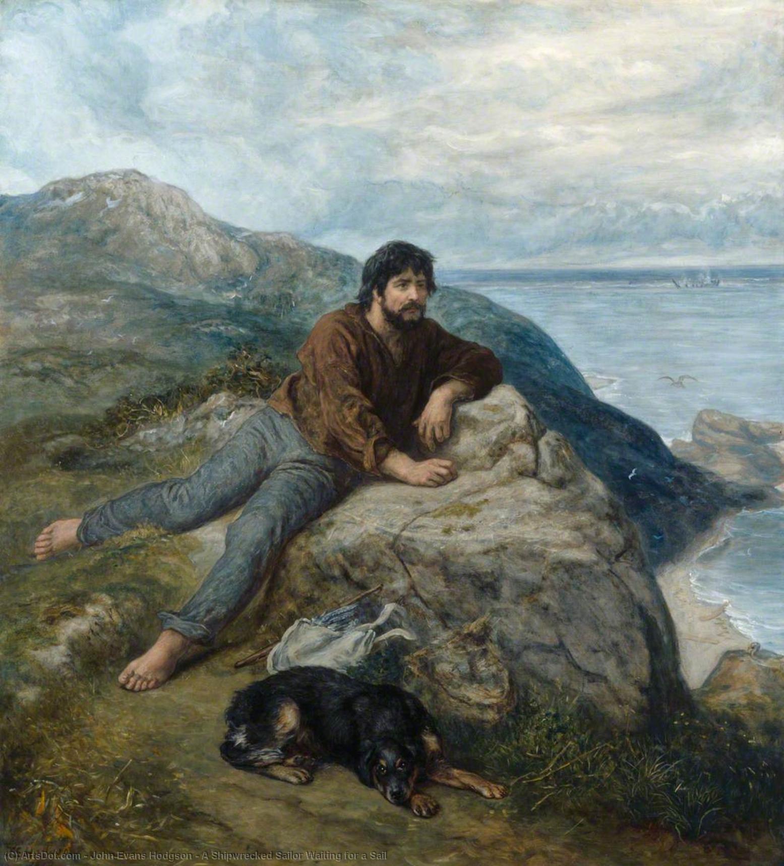 Wikioo.org - The Encyclopedia of Fine Arts - Painting, Artwork by John Evans Hodgson - A Shipwrecked Sailor Waiting for a Sail