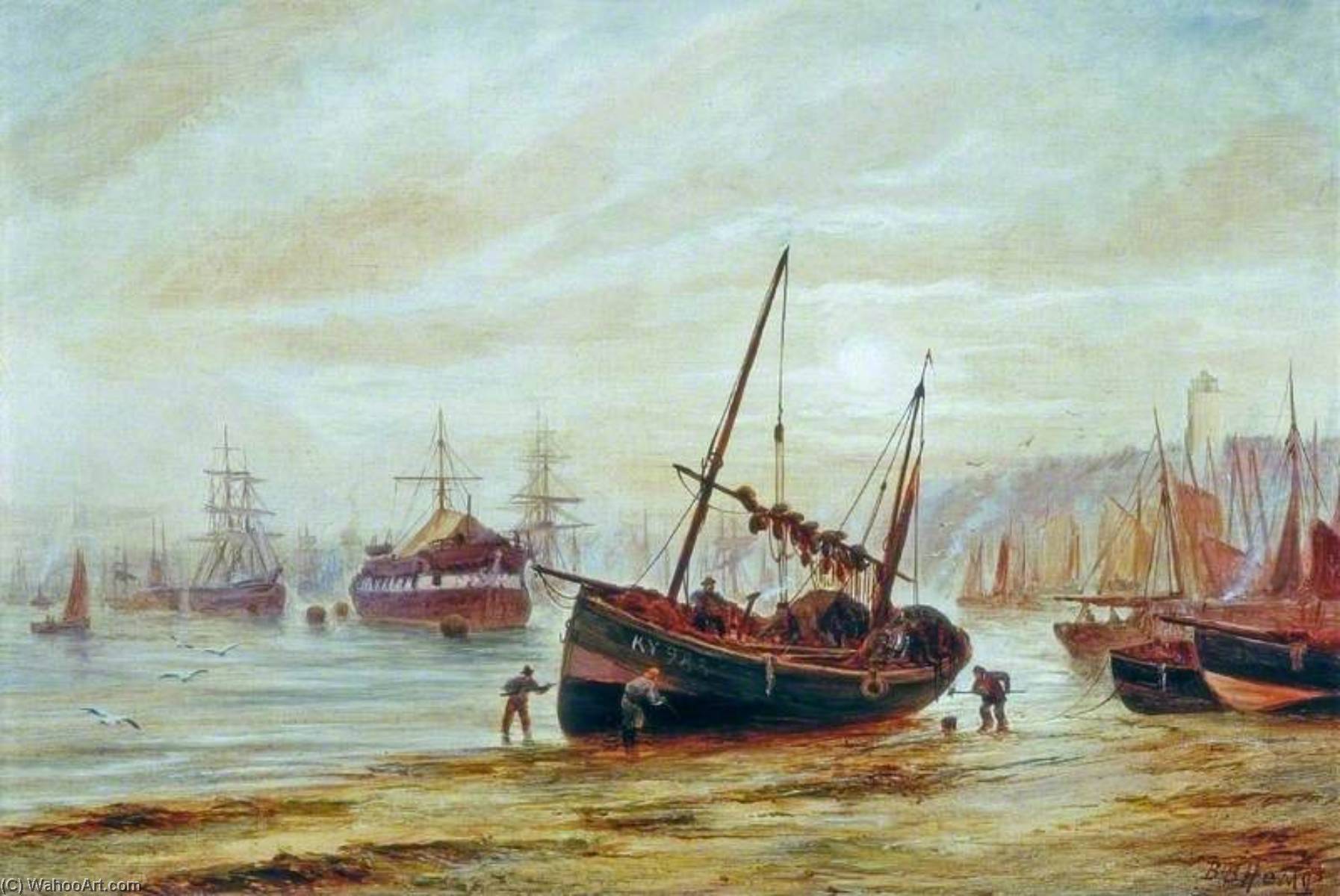 Wikioo.org - The Encyclopedia of Fine Arts - Painting, Artwork by Bernard Benedict Hemy - Seascape, Mouth of the Tyne