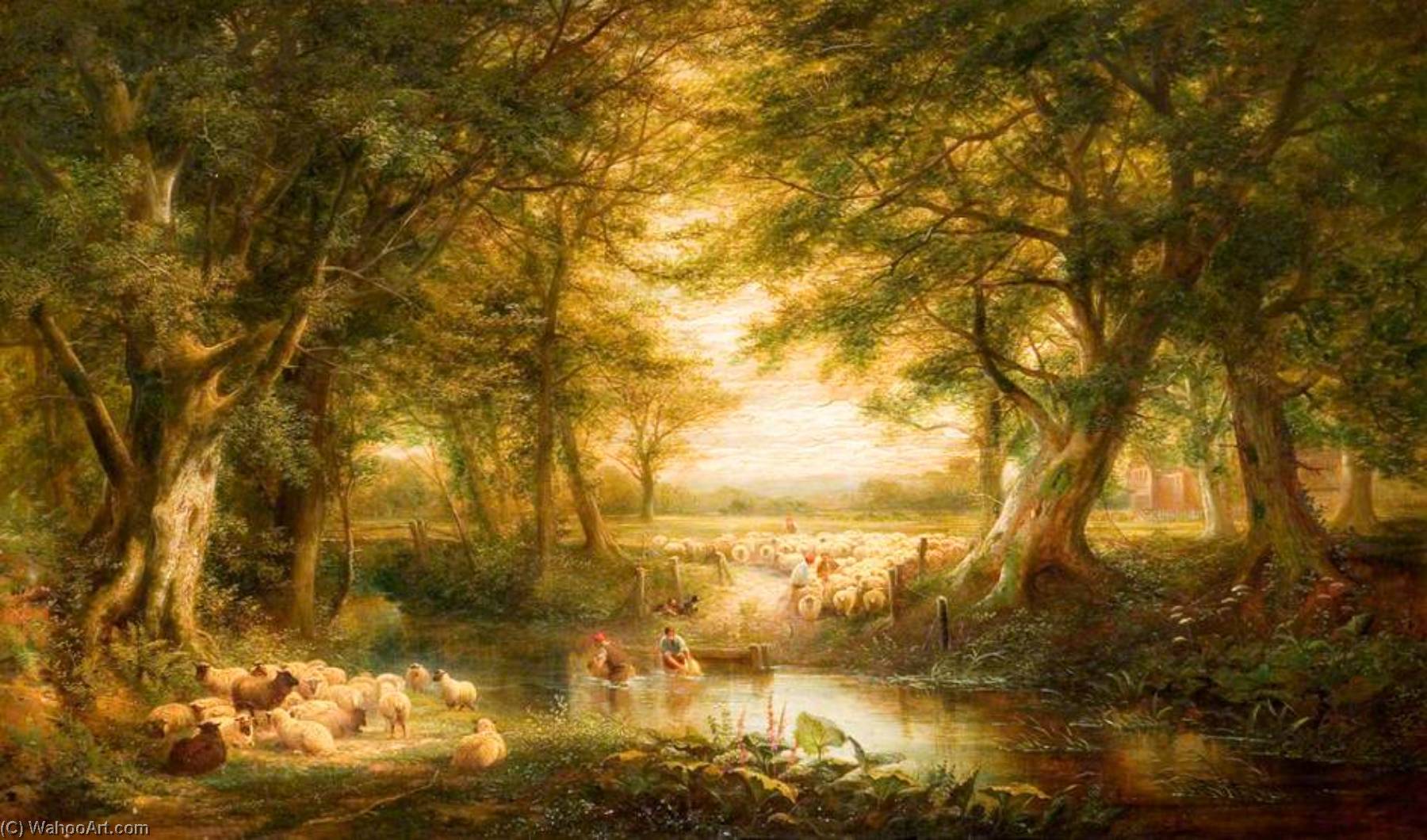 Wikioo.org - The Encyclopedia of Fine Arts - Painting, Artwork by Joseph Wrightson Macintyre - Sheep Washing, Wellburn, Yorkshire