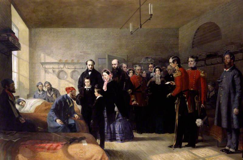 Wikioo.org - The Encyclopedia of Fine Arts - Painting, Artwork by Jerry Barrett - Queen Victoria's First Visit to her Wounded Soldiers