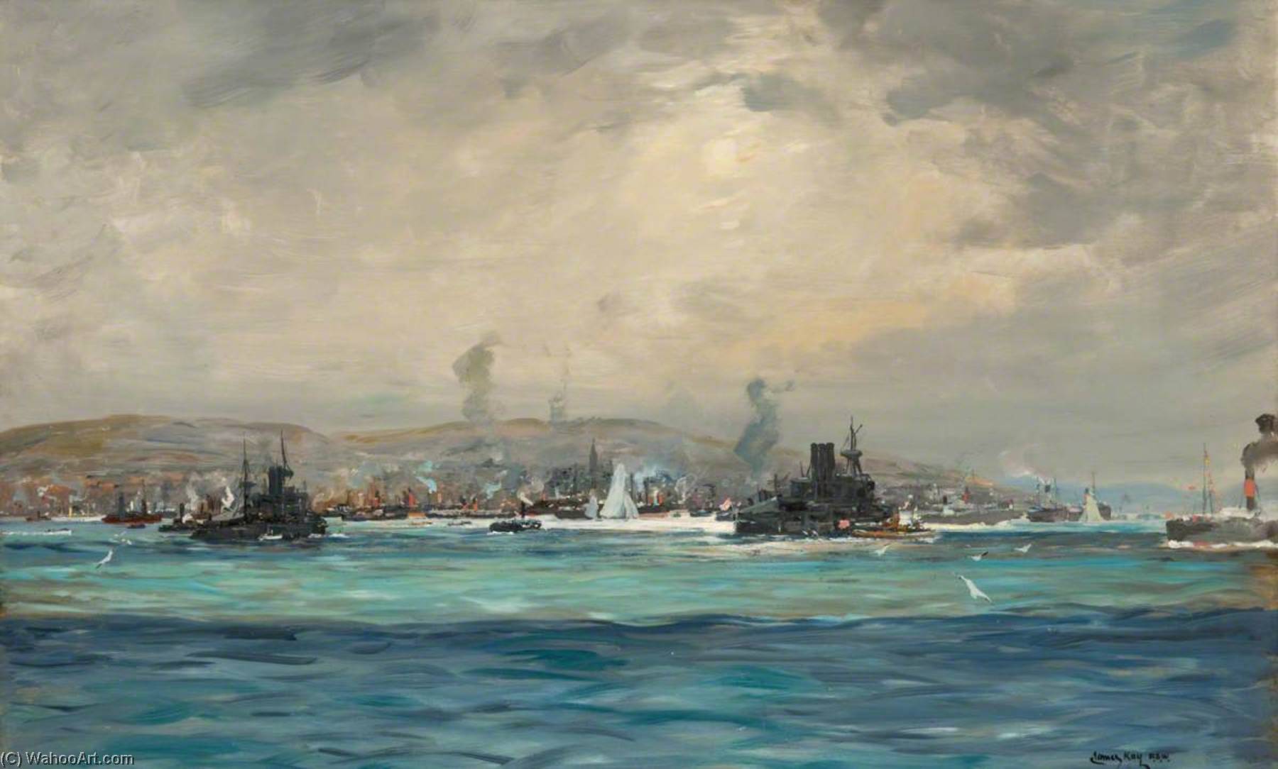 Wikioo.org - The Encyclopedia of Fine Arts - Painting, Artwork by James Kay - Shipping Pageant, Comet Centenary, Greenock