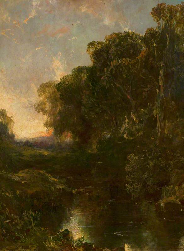Wikioo.org - The Encyclopedia of Fine Arts - Painting, Artwork by John Crawford Wintour - Wooded Riverscape at Sunset
